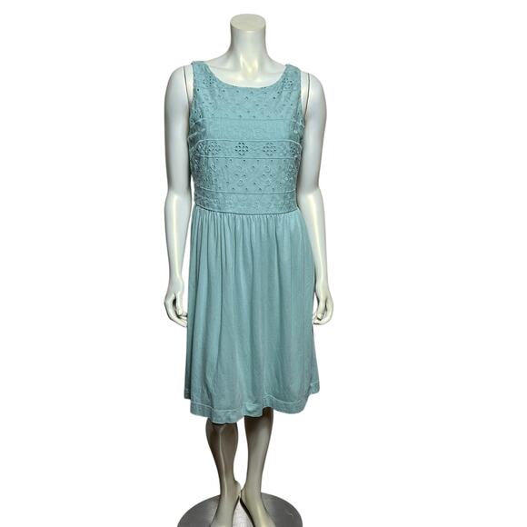 LOFT Mint Green Embroidered Sleeveless Dress, Size 8, Cotton-Modal Blend - Picture 1 of 9